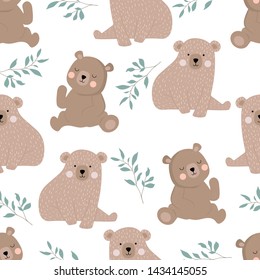 Cute bear with leaf.Vector illustration seamless for background,wallpaper,frabic