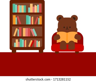 Cute bear in the library illustration
