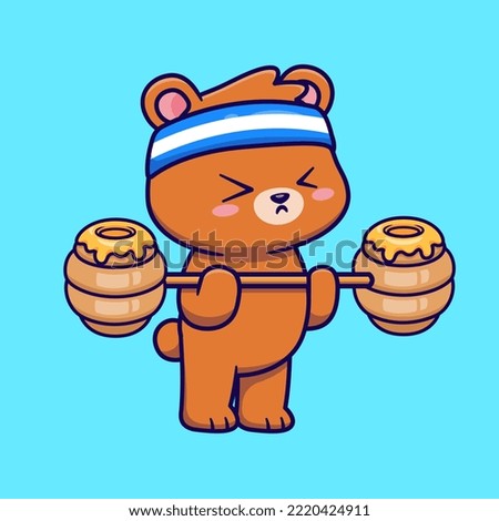 Cute Bear Lifting Honeycomb Barbell Cartoon Vector Icon Illustration. Animal Sport Icon Concept Isolated Premium Vector. Flat Cartoon Style