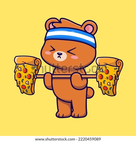 Cute Bear Lifting Pizza Barbell Cartoon Vector Icon Illustration. Animal Food Icon Concept Isolated Premium Vector. Flat Cartoon Style