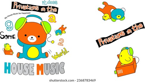 cute bear listening house music