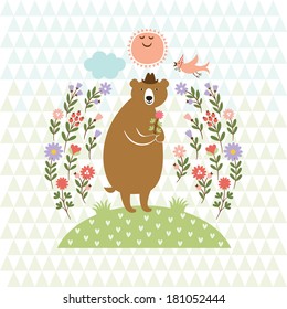 cute Bear and little Bird 