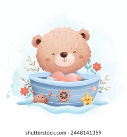 Cute Bear in Little Blue Ship