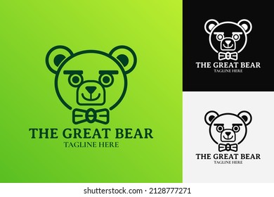 cute bear logo design wearing bow tie for business logo