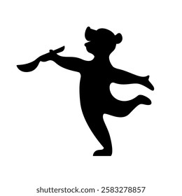 Cute bear logo with a spoonful of honey. Bear dancing with a spoon. Minimalistic vector symbol isolated on a white background. Logo of a cheerful happy dancing bear. Flat stock animal illustration. 