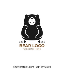vector del logotipo del oso lindo, silueta animal del oso, con huesos del pez