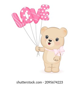 Cute Bear with love balloon. valentine's day concept illustration