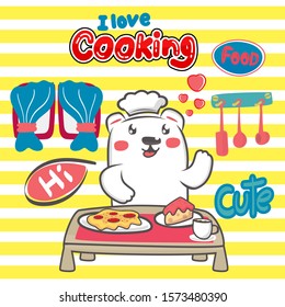 Cute  bear i Love cooking. Vector illustration for Kids menu.