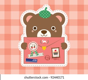 Cute Bear with Love Envelope. Valentine's Day Design.