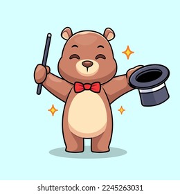 cute bear magic show cartoon vector