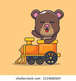 cute bear mascot cartoon character ride on train