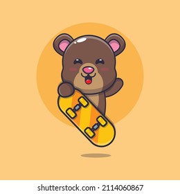 cute bear mascot cartoon character with skateboard