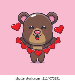 cute bear mascot cartoon character illustration in valentine day