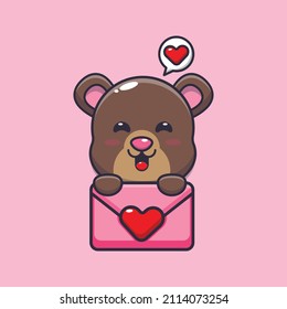 cute bear mascot cartoon character illustration in valentine day