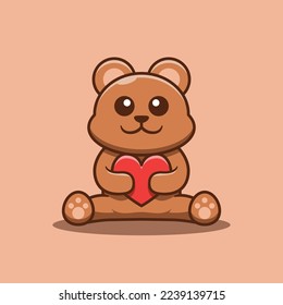 Cute bear mascot holding a heart vector illustration