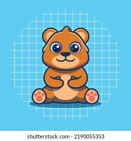 Cute bear mascot sitting vector illustration. Flat cartoon style.