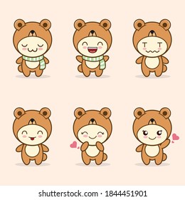 cute bear mascot with various kinds of expressions set collection
