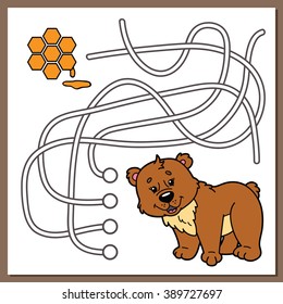 Cute bear maze educational game. Vector illustration of maze(labyrinth) educational game with cute cartoon bear for children