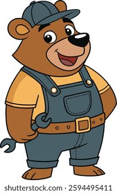 Cute Bear Mechanic Cartoon Character Illustration isolated on a White Background