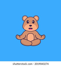 Cute bear is meditating or doing yoga. Animal cartoon concept isolated. Can used for t-shirt, greeting card, invitation card or mascot.