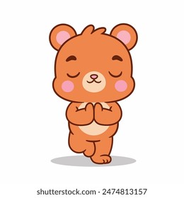 Cute Bear Meditation Yoga Cartoon Vector Icon Illustration. Animal Sport Icon Isolated Premium Vector.Cartoon Style