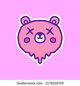 Cute bear with melted face illustration, with soft pop style and old style 90s cartoon drawings. Artwork for street wear, t shirt, patchworks; for teenagers clothes.