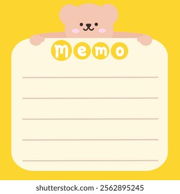 Cute bear memo template illustration. Suitable for for to do list, check list, memo, sticky note, planner, write, diary, book,stationary, notepad for task planning and study