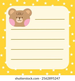 Cute bear memo template illustration. Yellow. Suitable for for to do list, check list, memo, sticky note, planner, write, diary, book,stationary, notepad for task planning and study
