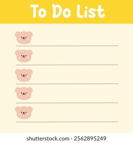 Cute bear memo template illustration. Suitable for for to do list, check list, memo, sticky note, planner, write, diary, book,stationary, notepad for task planning and study