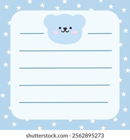 Cute bear memo template illustration. Blue. Suitable for for to do list, check list, memo, sticky note, planner, write, diary, book,stationary, notepad for task planning and study
