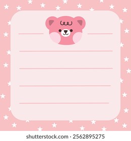 Cute bear memo template illustration. Pink. Suitable for for to do list, check list, memo, sticky note, planner, write, diary, book,stationary, notepad for task planning and study
