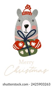 Cute bear merry Christmas greeting card