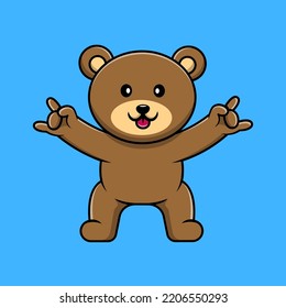 Cute Bear With Metal Hand Cartoon Vector Icons Illustration. Flat Cartoon Concept. Suitable for any creative project.
