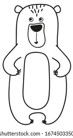 Cute bear in minimal scandinavian style. Hand outline drawing isolated on a white background. Doodle coloring book for children. Print for t-shirts, cups, poster, banner, decoration of a child’s room,