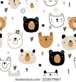 Cute bear minimalistic scandinavian boho seamless pattern forest woodland backdrop wallpaper.