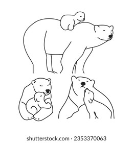 Mamá de oso lindo y bebe con el oso de cola plantilla de arte de Line.