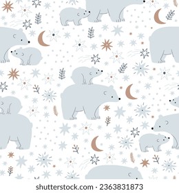 Cute Bear Mom and baby - vector illustration. Cartoon seamless pattern bear family in flat style