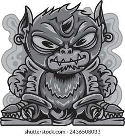 Monstruo del oso lindo en blanco y negro