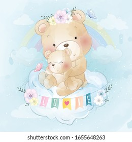 Cute bear mother and baby