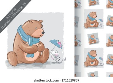 Cute bear and mouse illustration for kids