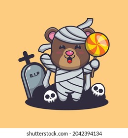 Cute Bear Mummy Holding Candy