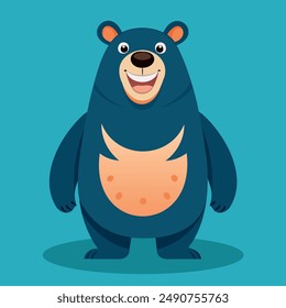 Lindo oso. Bonito oso animal azul divertido. Lindo animal de bosque. Simple y divertido osito de peluche de pie. Ilustración de dibujos animados de estilo Vector plano.