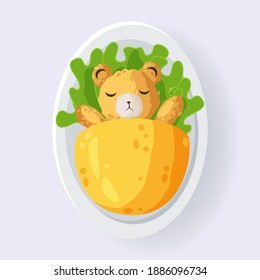 Cute Bear Omurice Vector illustration