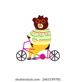 Oso lindo en la Ilustración vectorial de la bicicleta para la tela, textil y estampado