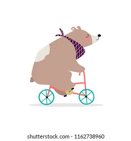 Cute bear on a bike. Vector illustration. Eps 10