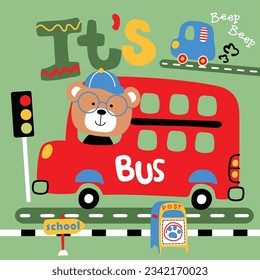 cute bear on the bus funny cartoon