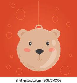 Cute bear on Christmas bauble. Vector animal cartoon character.