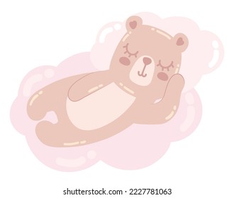 cute bear on cloud icon isolated