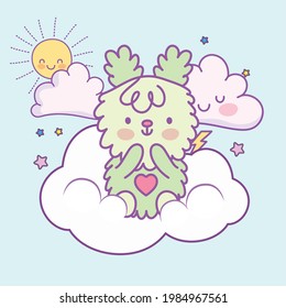 caricatura de un oso lindo sobre las nubes