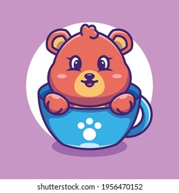 Cute bear on cup coffee cartoon